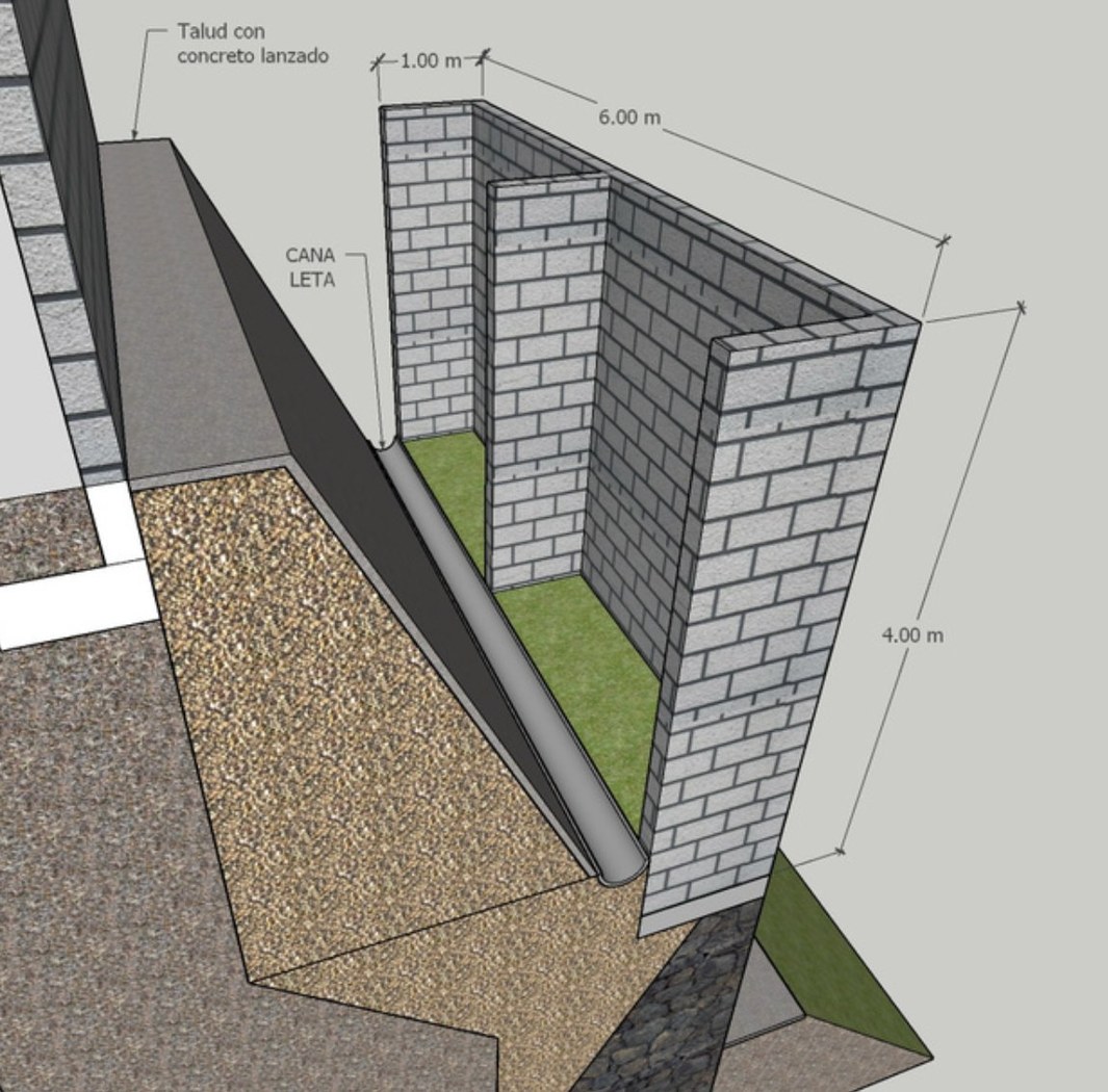 Modelo 3D muro de contención en SketchUp